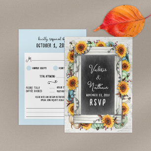 Sonnenblumen Kürbis Rustikale Landfarm Hochzeit im RSVP Karte