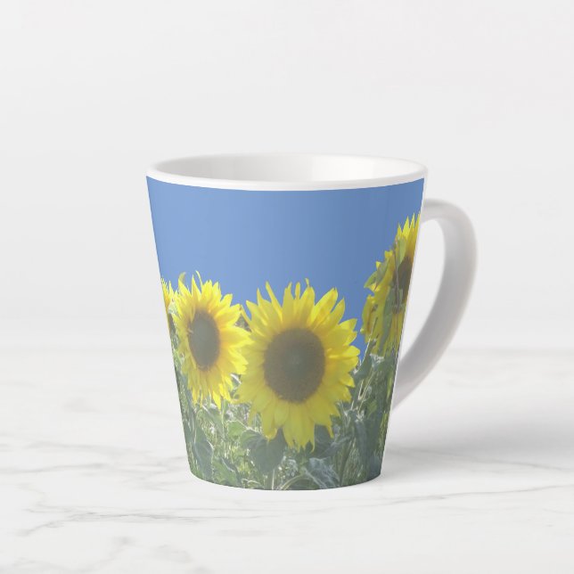 Sonnenblumen Kust. Hintergrundfarbe Latte Tasse (Rechte Ecke)