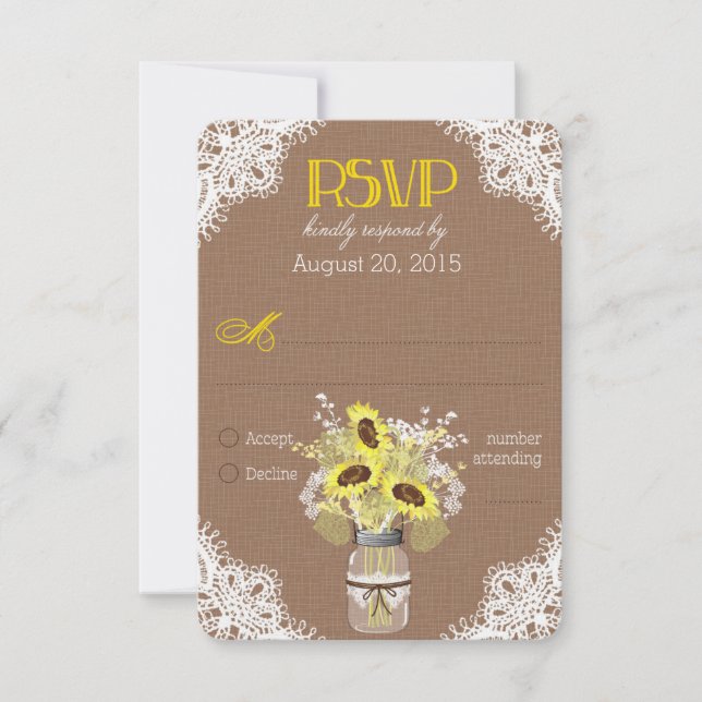 Sonnenblumen Lace Mason Jar RSVP Card (Vorderseite)