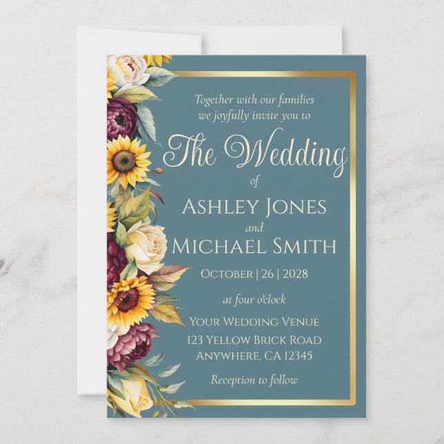 Sonnenblumen Land Elegance Hochzeit Einladung (Vorderseite)