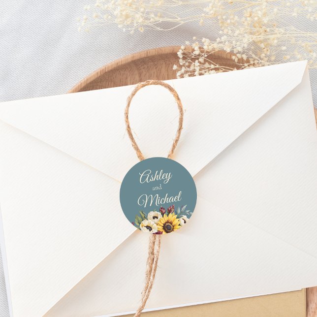 Sonnenblumen Land Elegante Runder Aufkleber (Von Creator hochgeladen)