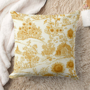 Sonnenblumen-Land-Vintage-Gelb-Toile (1) Kissen