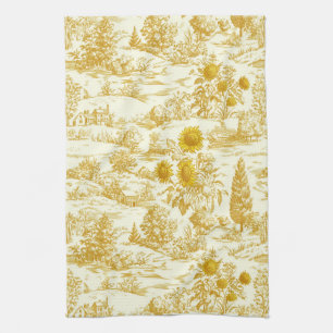 Sonnenblumen-Land Vintage Gelbe Toile (2) Geschirrtuch