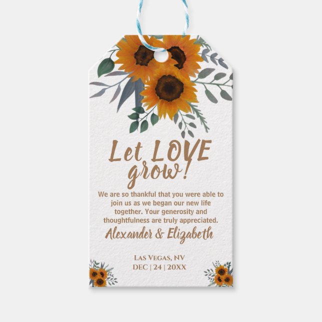 Sonnenblumen Lassend Liebe wachsen Gastgeschenk Ho Geschenkanhänger (Vorderseite)