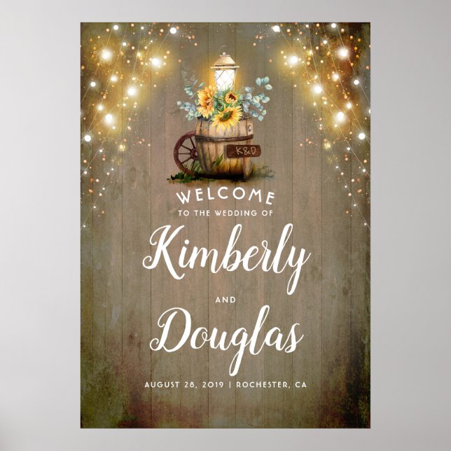 Sonnenblumen Laterne rustikales Hochzeitsszeichen Poster (Vorne)