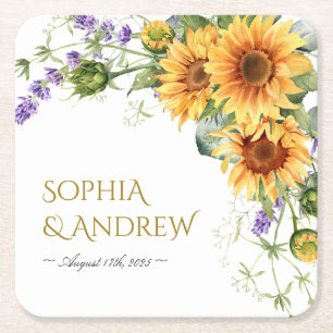 Sonnenblumen & Lavander Wedding Square Paper Unter Rechteckiger Pappuntersetzer