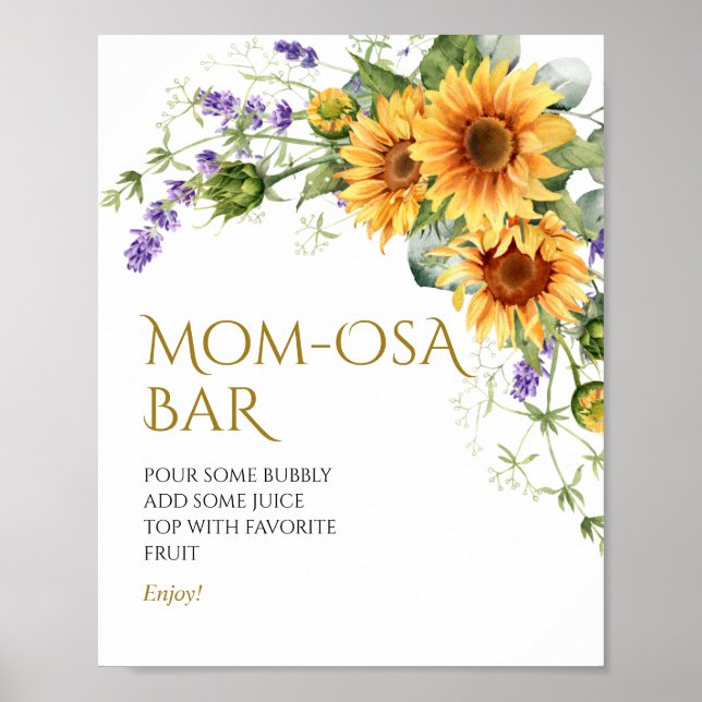 Sonnenblumen & Lavendel Dusche Momosa Bar Zeichen Poster (Vorne)
