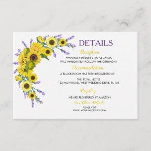 Sonnenblumen & Lavendel Vintage Florale Hochzeit Begleitkarte