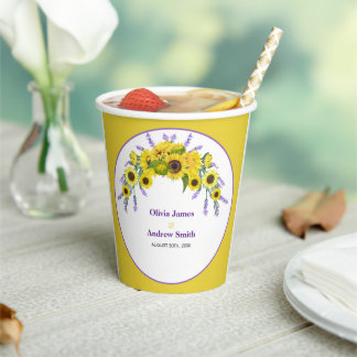 Sonnenblumen & Lavendel Vintage Florale Hochzeitsf Pappbecher