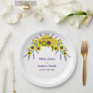 Sonnenblumen & Lavendel Vintage Florale Hochzeitsf Pappteller
