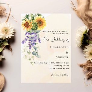 Sonnenblumen Lavendelblumen Eukalyptus Hochzeit Einladung