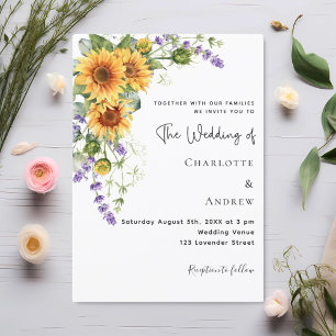 Sonnenblumen Lavendelblumen Hochzeit Einladung