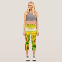 Sonnenblumen-Leggings mit hoher Taille