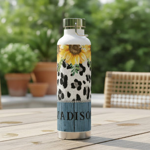 Sonnenblumen Leopard Print Rustic Chic Name Trinkflasche