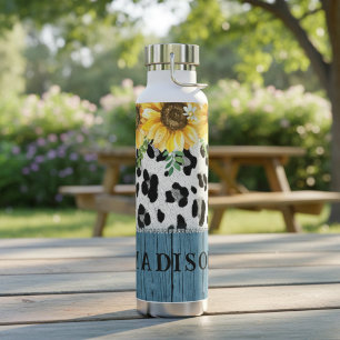 Sonnenblumen Leopard Print Rustic Chic Name Trinkflasche