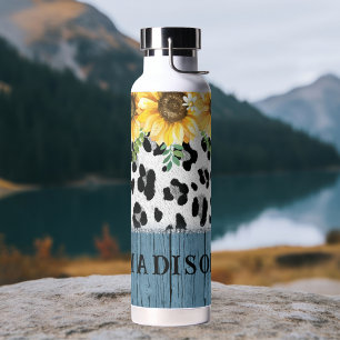 Sonnenblumen Leopard Print Rustic Chic Name Trinkflasche
