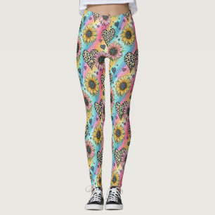 Sonnenblumen- & Leopardenherz-Regenbogen-Leggings Leggings