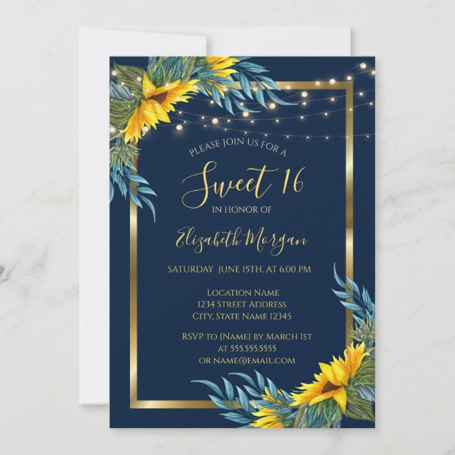 Sonnenblumen, Licht, Holztextur Süß 16 Einladung (Vorderseite)