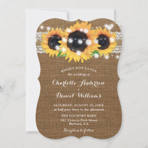 Sonnenblumen-Lichterkette Braut Hochzeit mit Jute  Einladung