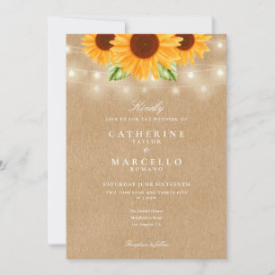 Sonnenblumen-Lichterkette Rustikale Kraft-Hochzeit Einladung