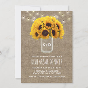 Sonnenblumen- & Lichterketten-Hochzeitsprobe-Dinne Einladung