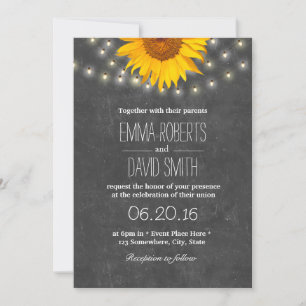 Sonnenblumen- & Lichterketten-Kreidetafel-Hochzeit Einladung