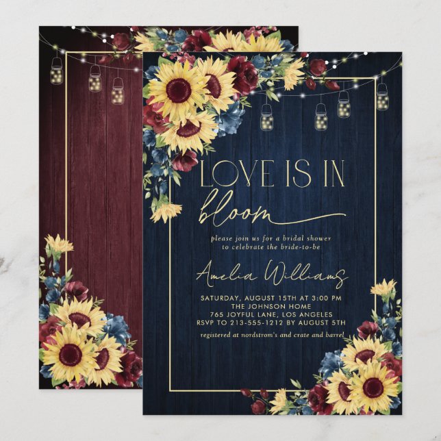 Sonnenblumen-Liebe ist in der Blumennacht Wasserfa Einladung (Vorne/Hinten)