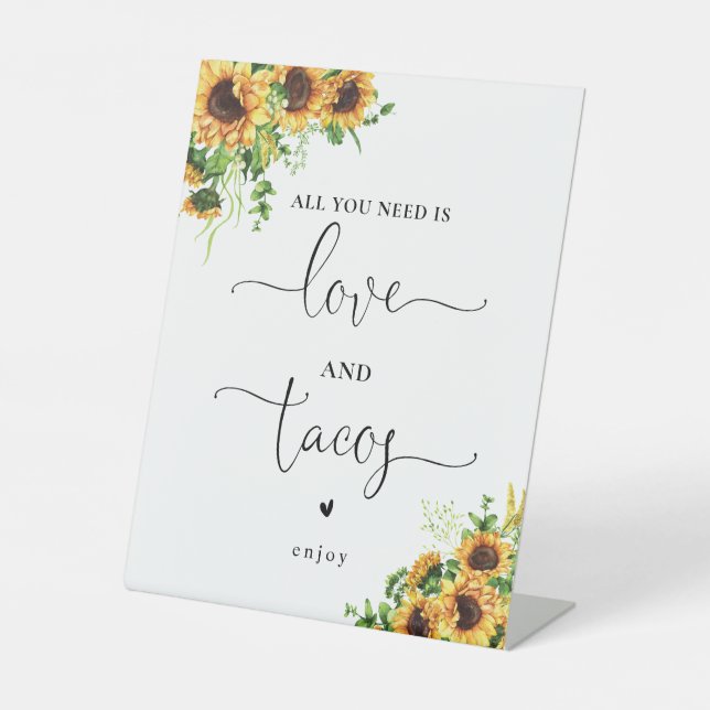 Sonnenblumen Liebe und Tacos Schild (Vorderseite)