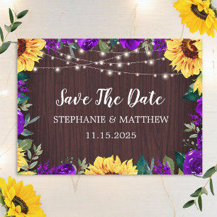 Sonnenblumen Lila Blumenholz Hochzeit speichern da Save The Date
