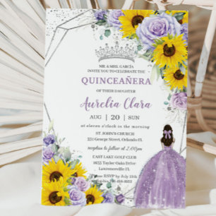 Sonnenblumen Lila Blütenprinzessin Gown Quinceañer Einladung
