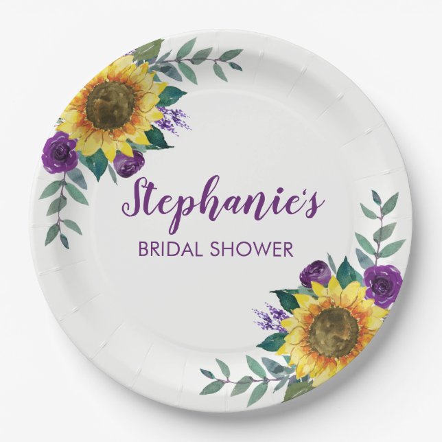 Sonnenblumen Lila Brautparty Pappteller (Vorderseite)