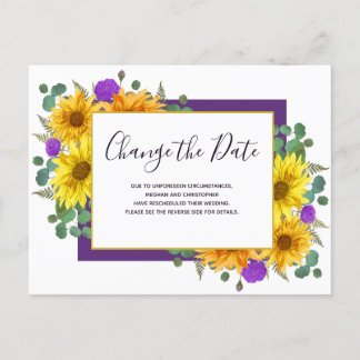 Sonnenblumen Lila Rose Hochzeit ändern das Datum Ankündigungspostkarte