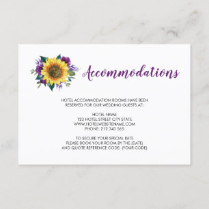 Sonnenblumen Lila Rose Hochzeitsunterkünfte Begleitkarte
