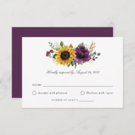 Sonnenblumen Lila Violetgrün Hochzeit RSVP Einladung