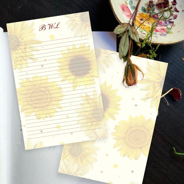 Sonnenblumen Linienschreibpapier mit Monogramm Briefpapier (Von Creator hochgeladen)