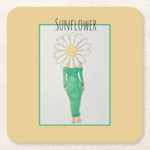 Sonnenblumen Mädchen Grüne Kleid Rechteckiger Pappuntersetzer