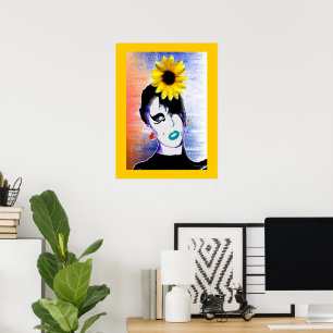 Sonnenblumen-Marienkäfer-Aquarell-Kunst Poster