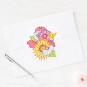 Sonnenblumen-Marienkäfer-Aufkleber Runder Aufkleber