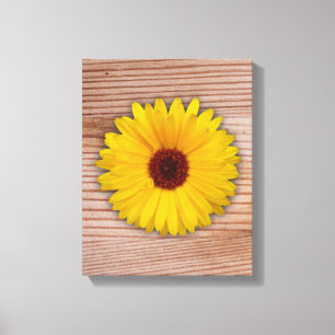 Sonnenblumen Marigold auf rustikalen Holzplatten Leinwanddruck