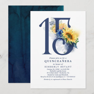 Sonnenblumen Marineblaue Florale Elegante Quincean Einladung