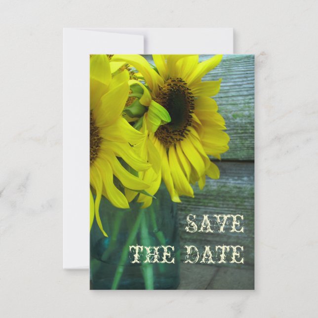 Sonnenblumen Mason Jar Barnwood Fall Save the Date (Vorderseite)