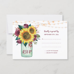 Sonnenblumen Mason Jar Burgundy Floral Wedding RSV RSVP Karte