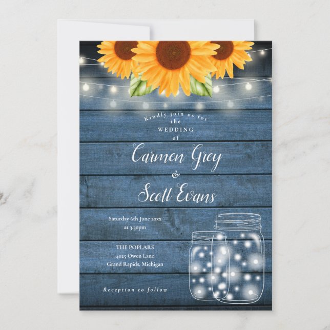 Sonnenblumen Mason Jar String Lights Rustische Hoc Einladung (Vorderseite)