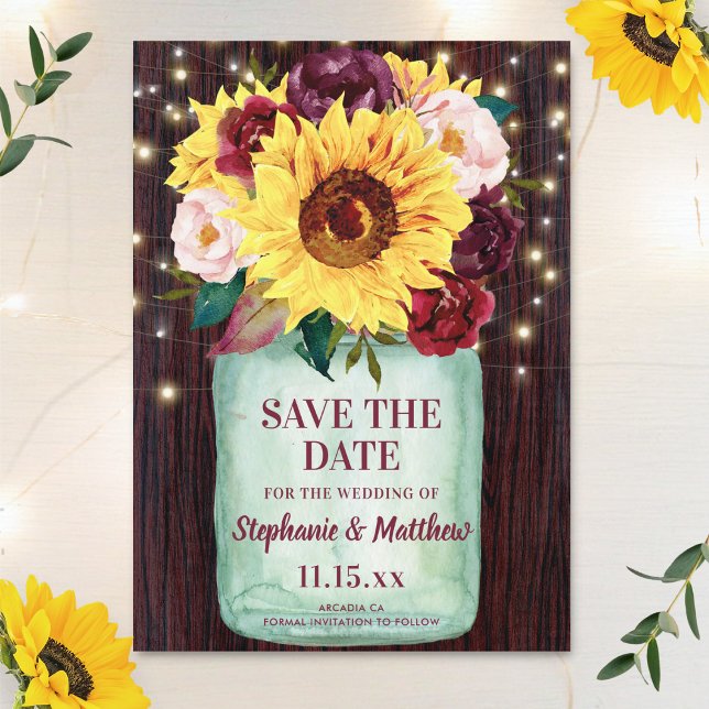 Sonnenblumen Mason Jar Wood Lights Hochzeit Save The Date (Von Creator hochgeladen)