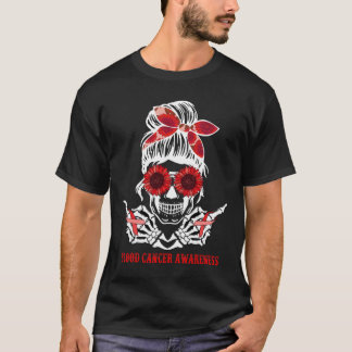 Sonnenblumen Messy Bun Skull Red Ribbon Blutkrebs T-Shirt