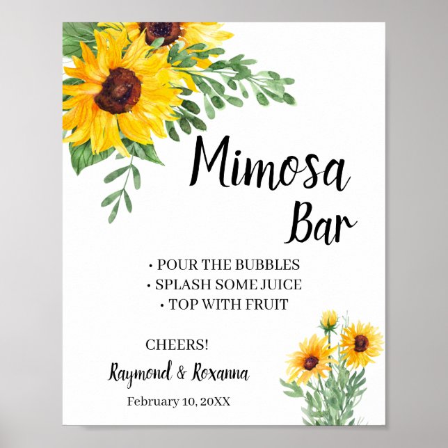 Sonnenblumen Mimosa Bar Hochzeitszeichen Poster (Vorne)