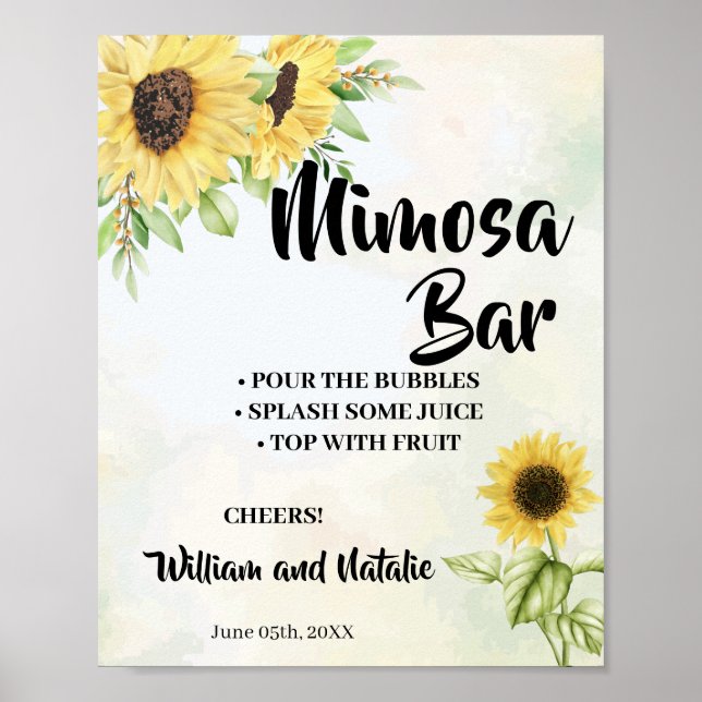 Sonnenblumen Mimosa Bar Hochzeitszeichen Poster (Vorne)