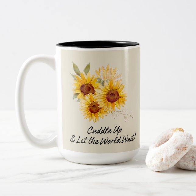 Sonnenblumen mit Angebot Zweifarbige Tasse (Mit Donut)