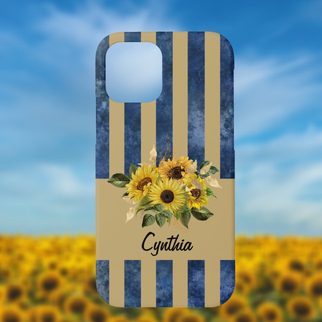 Sonnenblumen mit antiken Blauen und goldenen Strei Case-Mate iPhone Hülle (Von Creator hochgeladen)