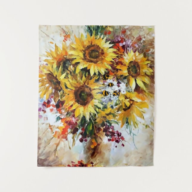 Sonnenblumen mit Bienen Wandteppich (Vorderseite)